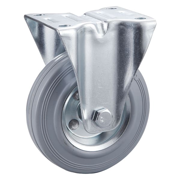 Fixed Grey Solid Rubber Industrial Castors with Metal Centre