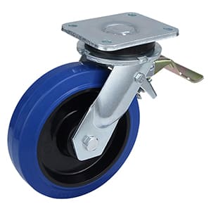 Rodízios giratórios de borracha elástica azul extra resistente com freio traseiro