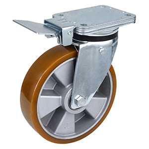 Fornecimento de rodas de rodízio de freio central de poliuretano de fundição para todo o terreno de capacidade pesada